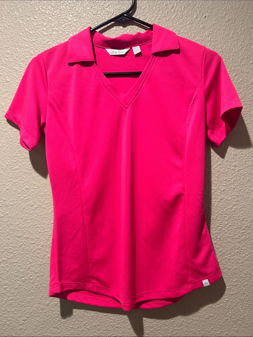 Lady Hagen Hot Pink V-Neck Polo Tee